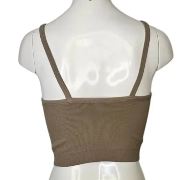 SET Active Womens Ribbed Crop Scoop Neck Tank Top, Tan, Stretch, Athletic Size M - Picture 2 of 7